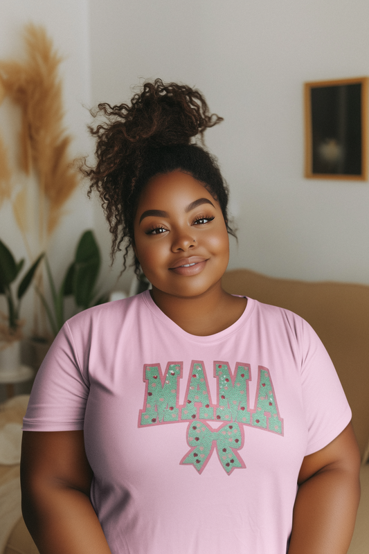 Teal Mama Sequin Chenille Patch T-Shirt