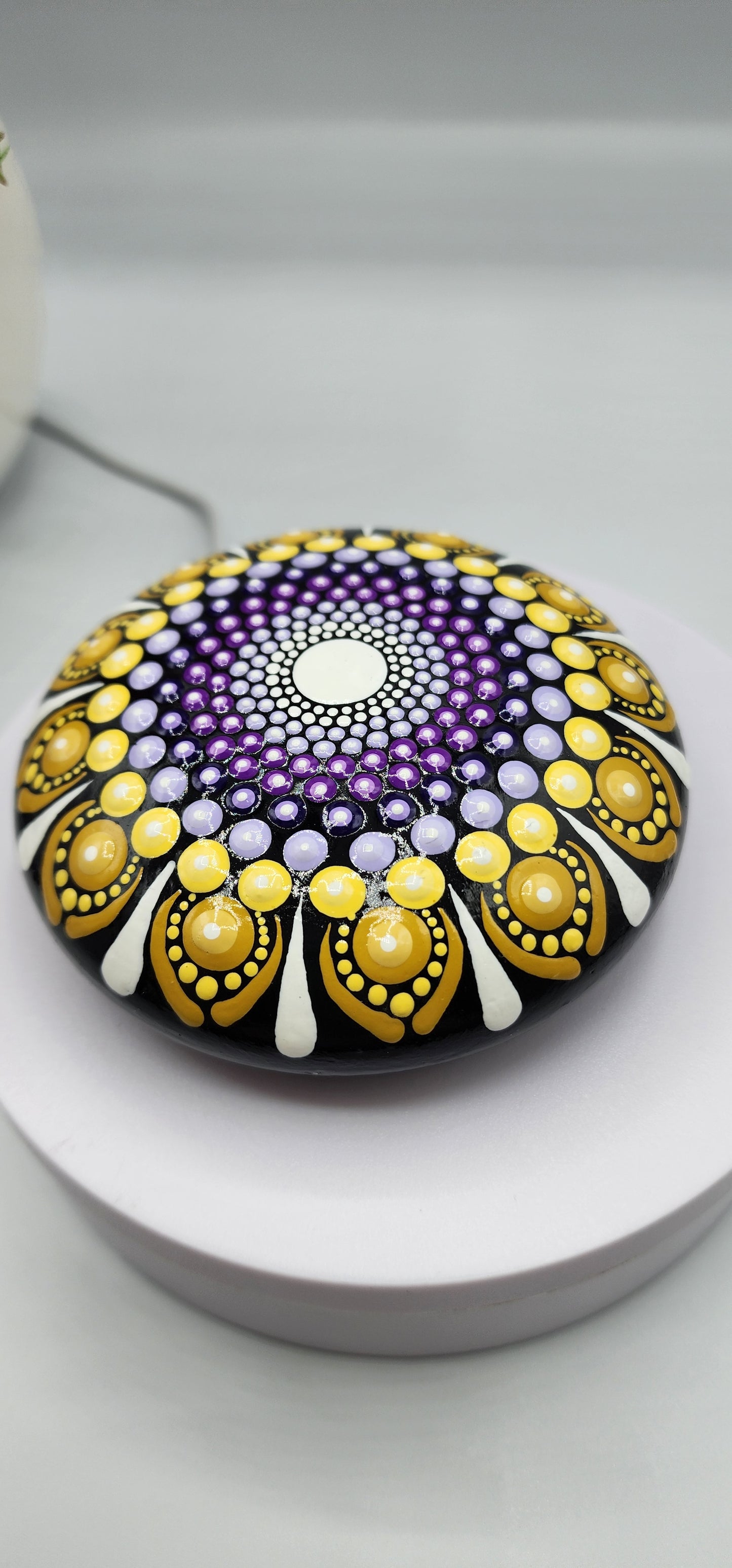 Celina Miller Art - Black, Yellow and Purple Mandala Stone