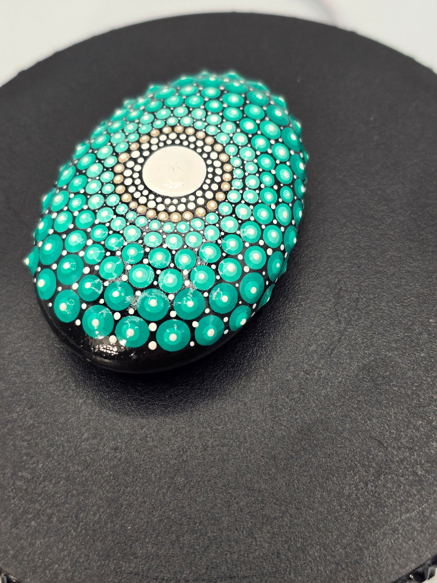 Celina Miller Art - Teal and White Mandala Palm Stone