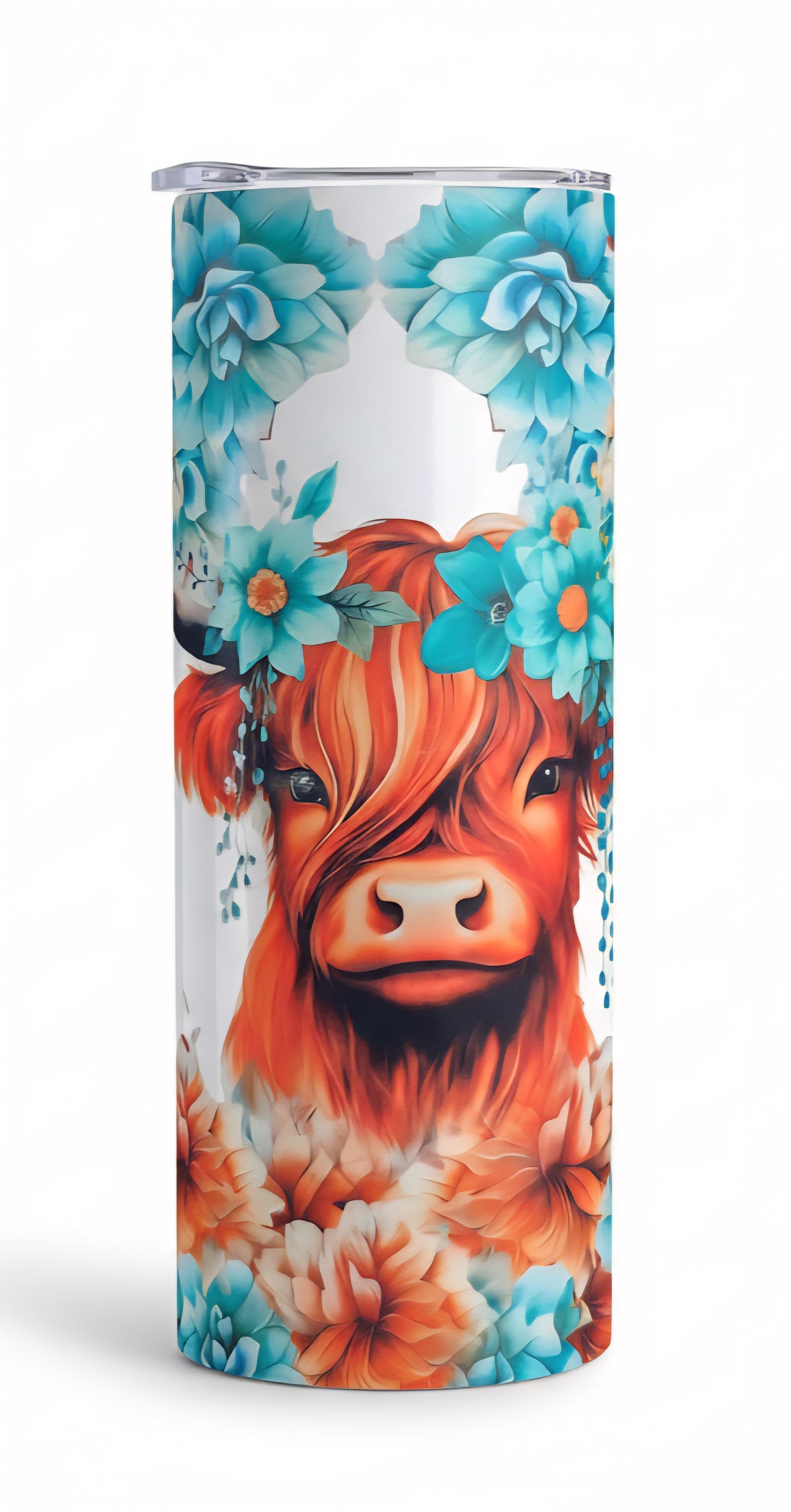 Floral Highland Cow 20 oz Tumbler