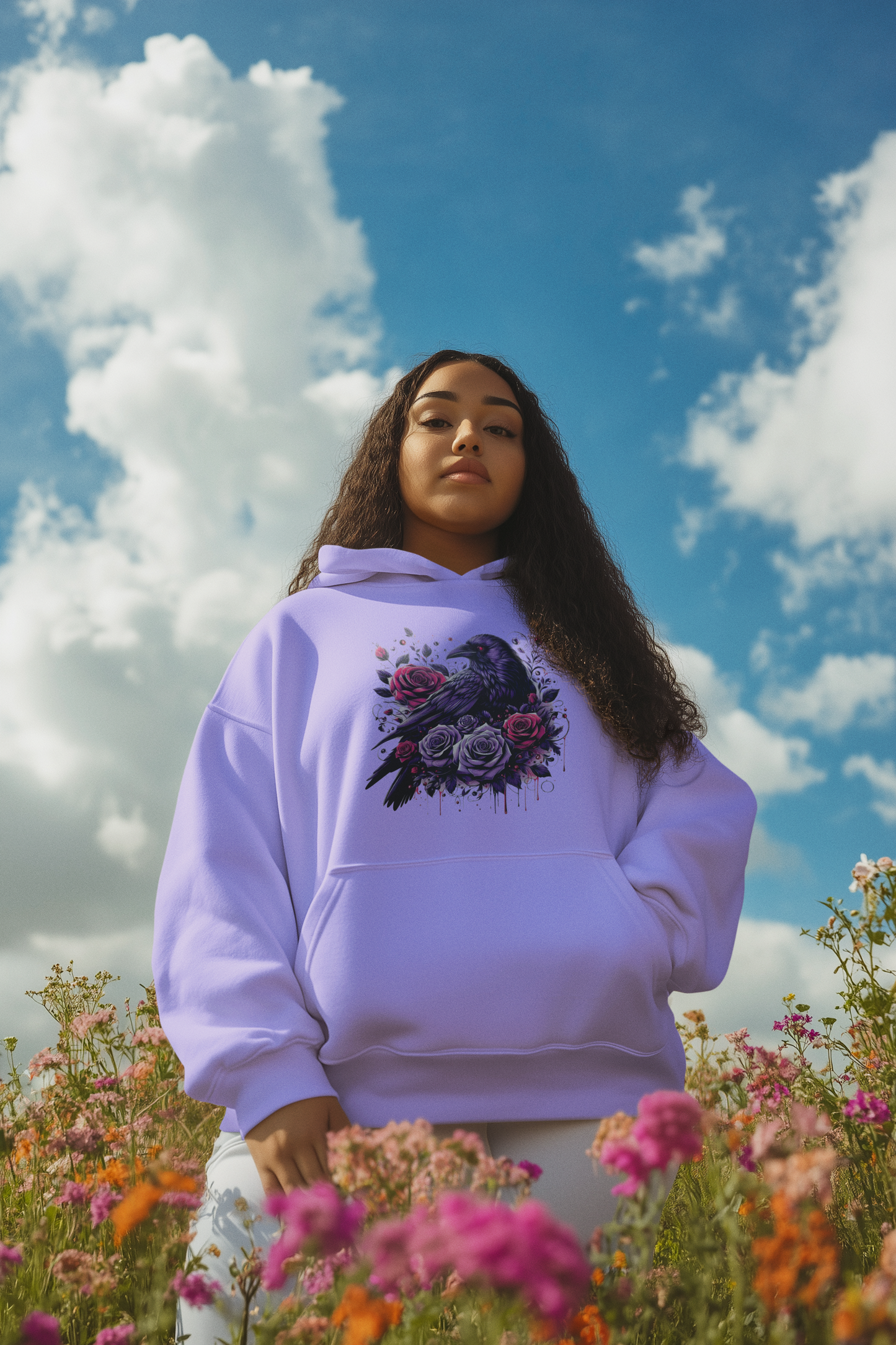 Raven with Purple Roses Hoodie