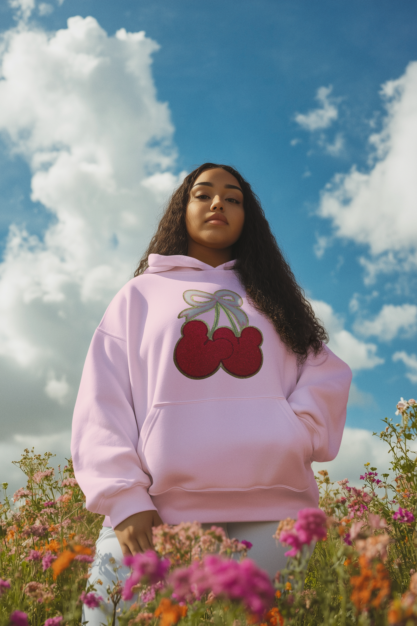 Mickey Head Cherries Chenille Patch Hoodie