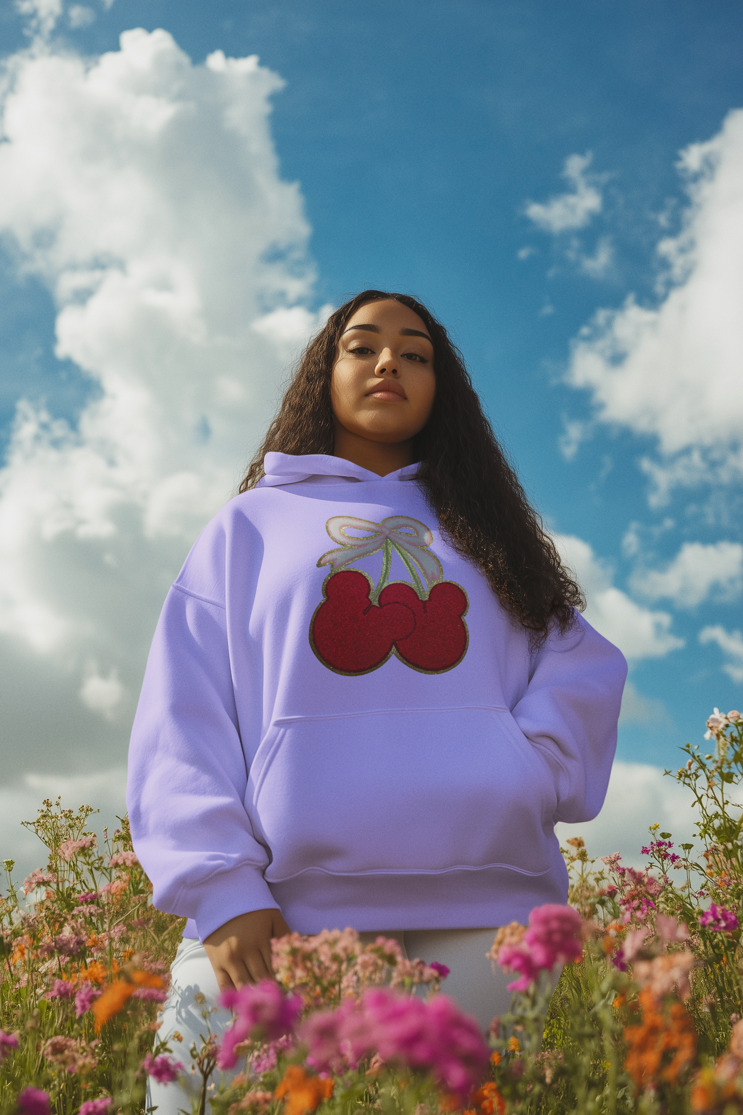 Mickey Head Cherries Chenille Patch Hoodie