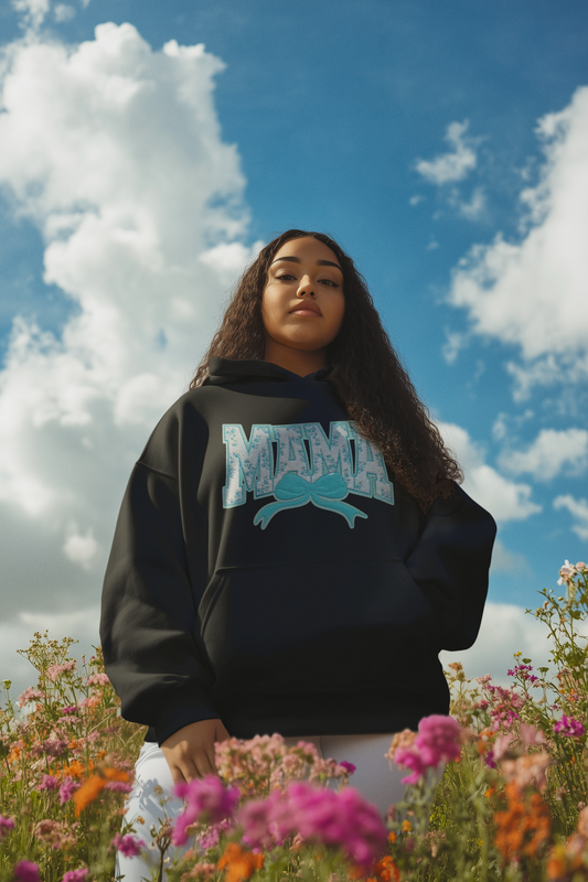Teal Floral Mama Chenille Patch Hoodie