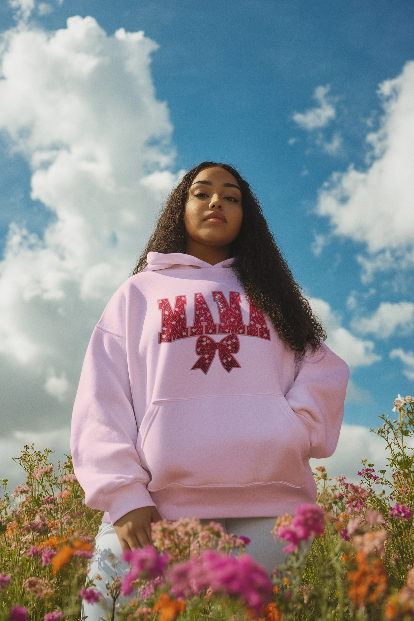 Red Mama Sequin Chenille Patch Hoodie