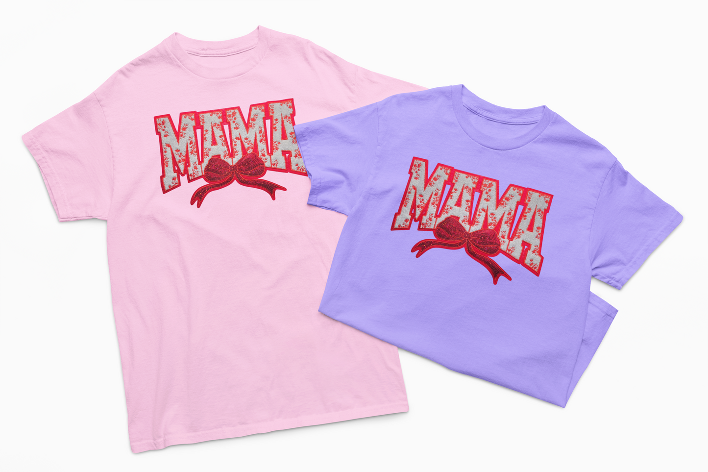 Red Floral Mama Chenille Patch T-Shirt