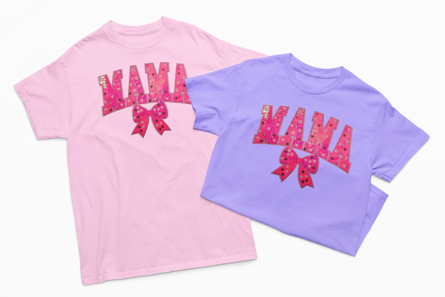 Neon Pink Mama Sequin Chenille Patch T-Shirt