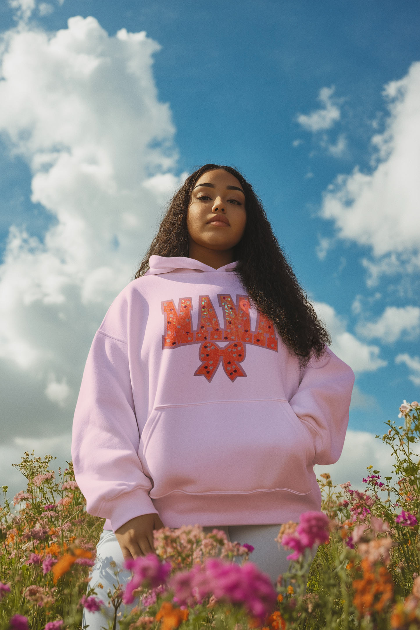 Orange Mama Sequin Chenille Patch Hoodie