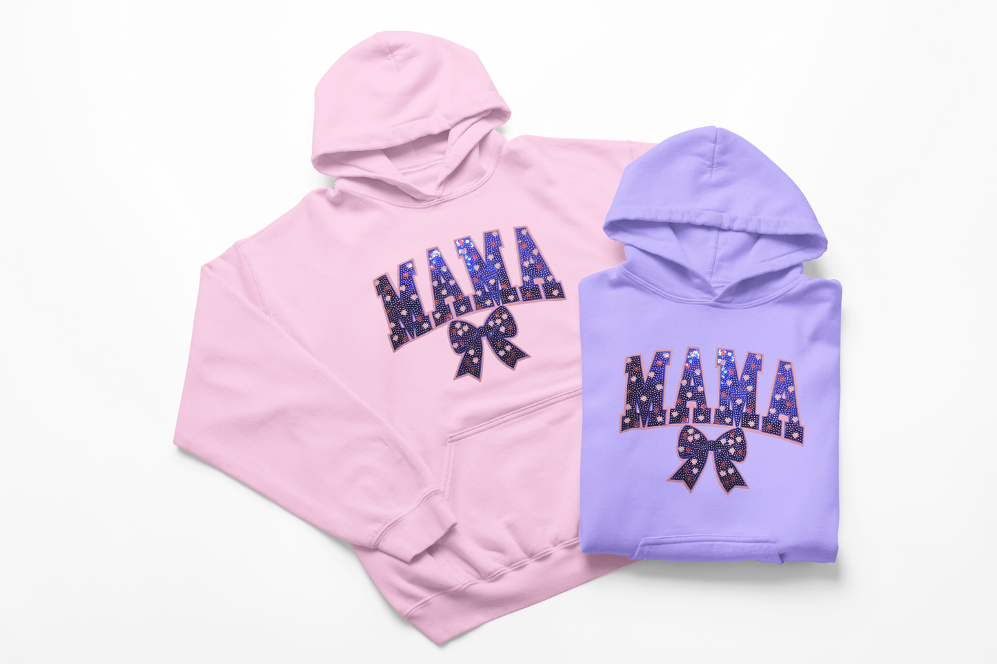 Dark Blue Mama Sequin Chenille Patch Hoodie