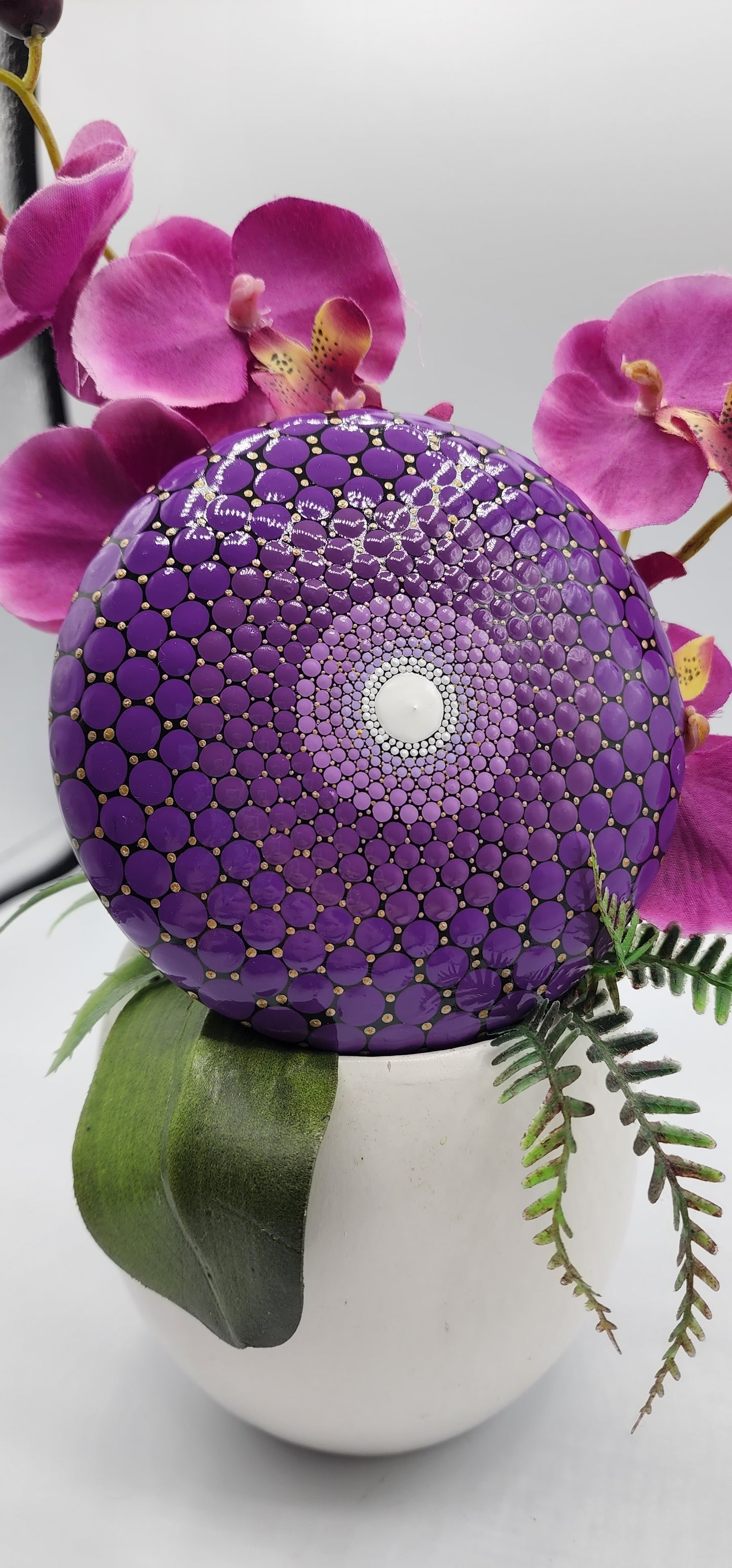 Celina Miller Art - Purple and Gold XL Mandala Stone