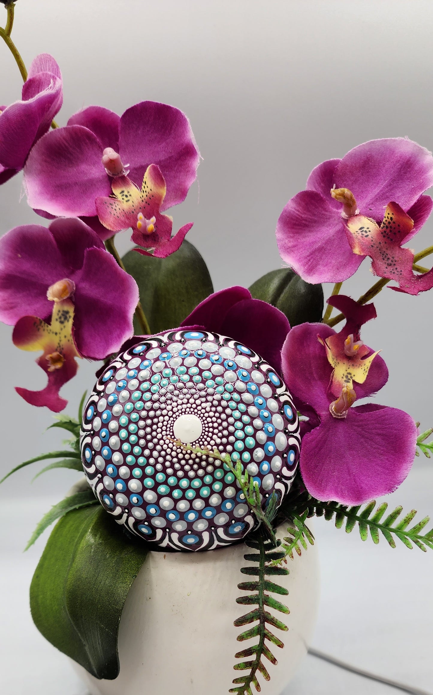 Celina Miller Art - Teal and Grey on Purple Mandala Stone