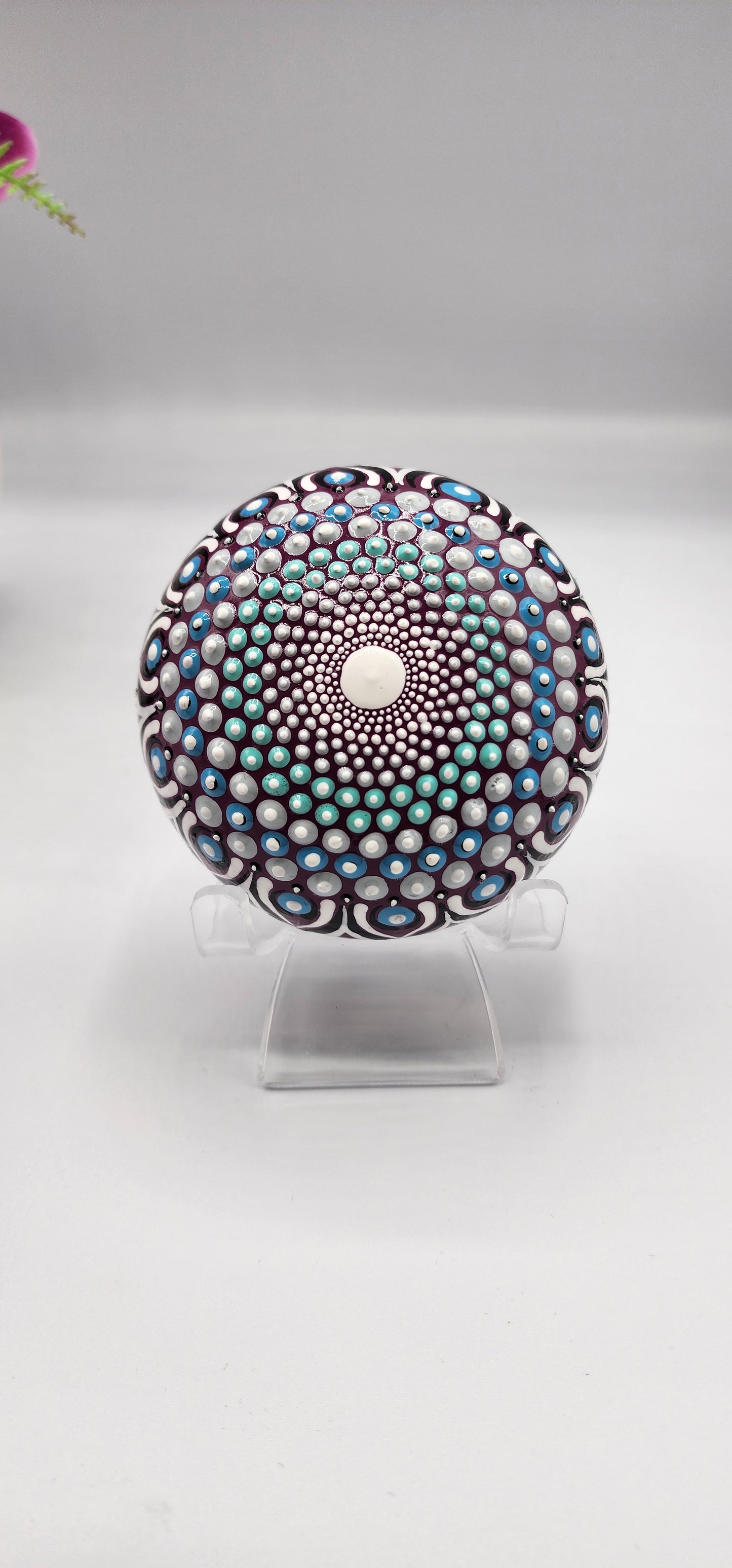 Celina Miller Art - Teal and Grey on Purple Mandala Stone