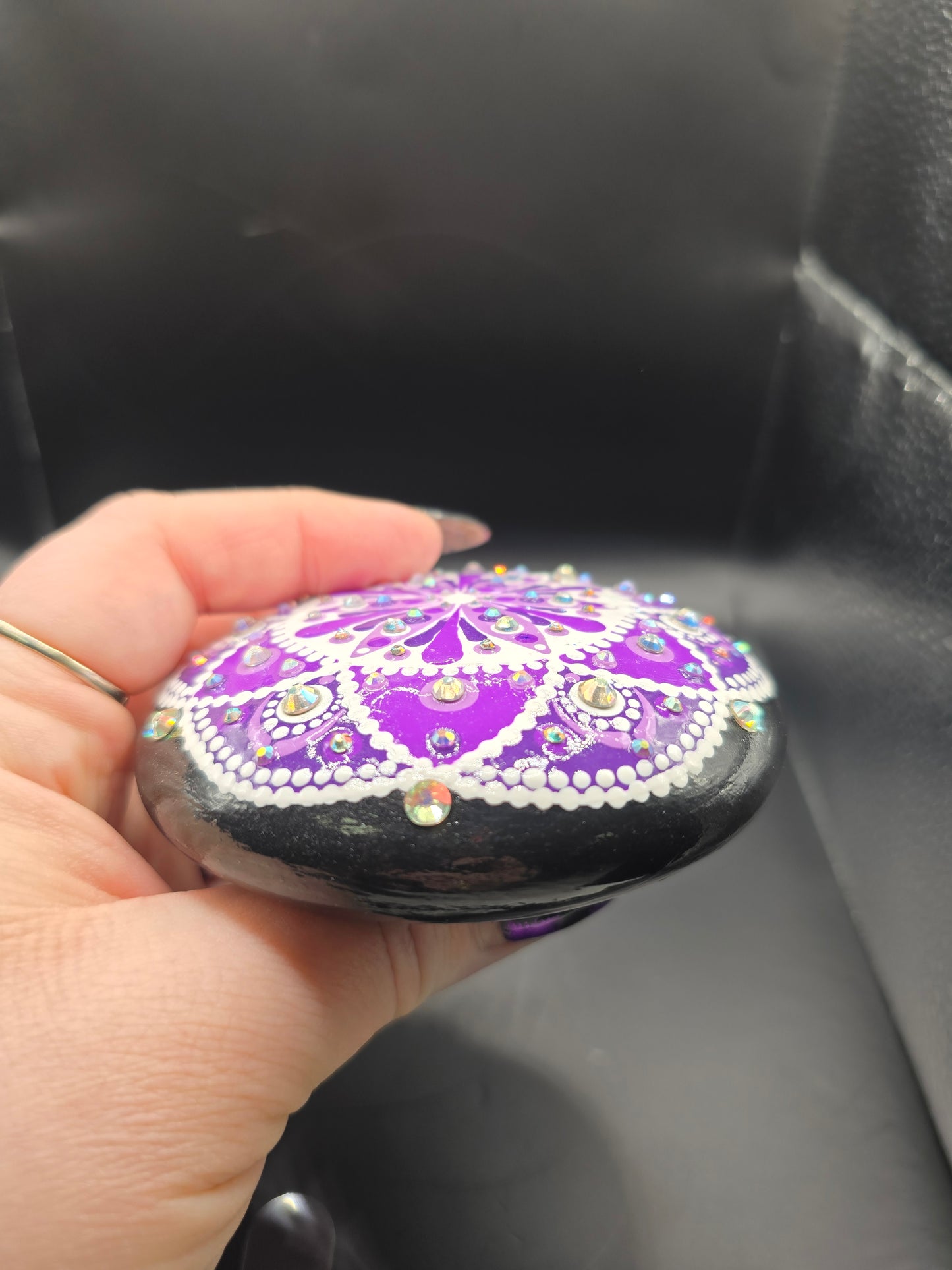 Celina Miller Art - Bling Purple and White Mandala Stone