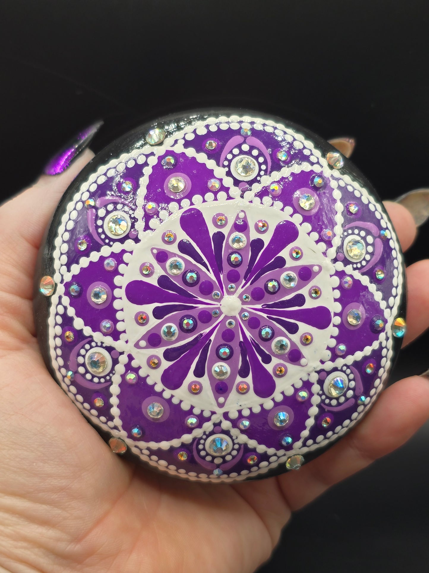 Celina Miller Art - Bling Purple and White Mandala Stone