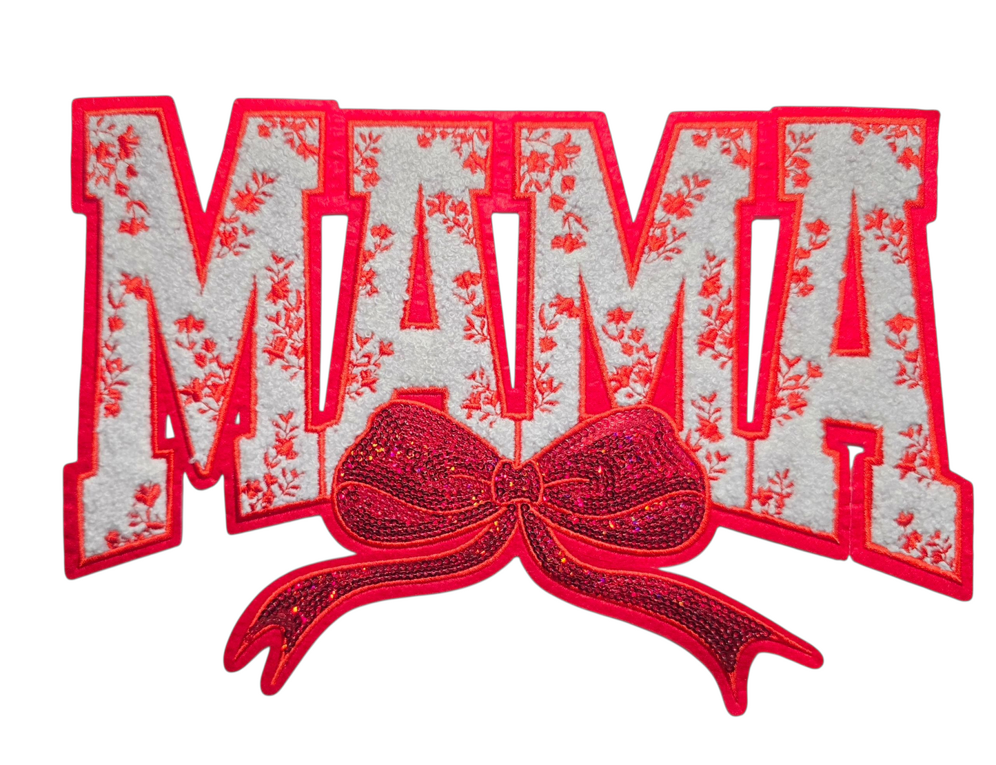 Red Floral Mama Chenille Patch T-Shirt