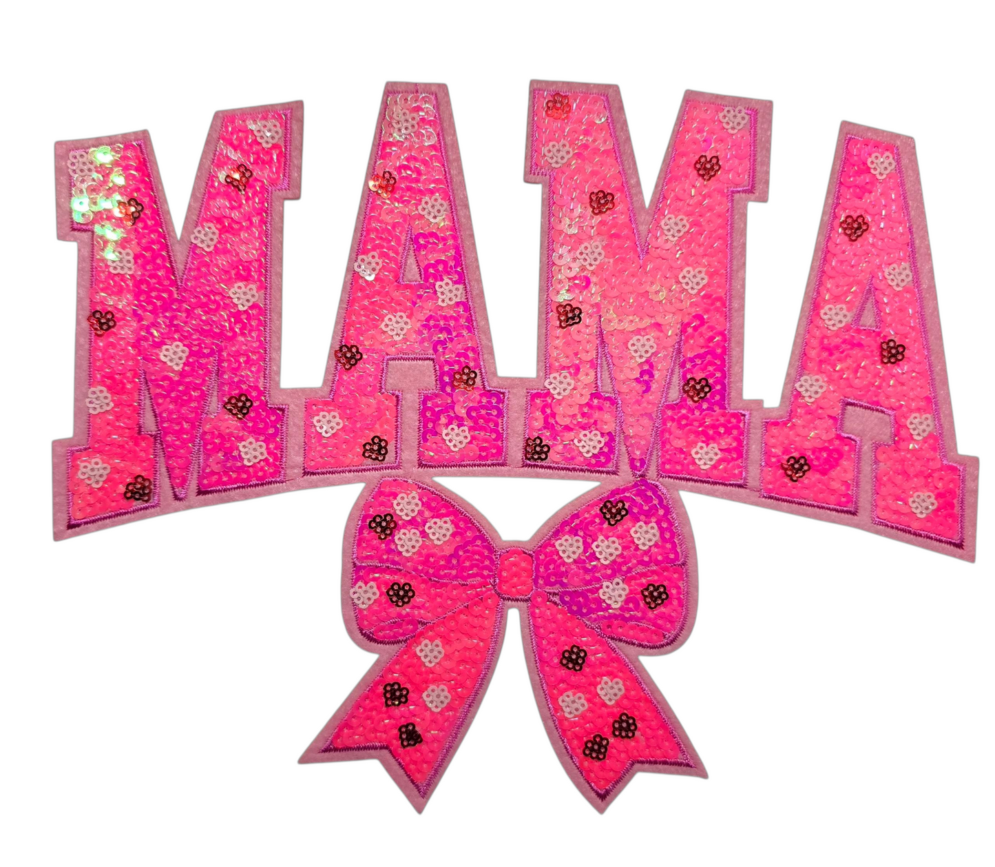 Neon Pink Mama Sequin Chenille Patch T-Shirt