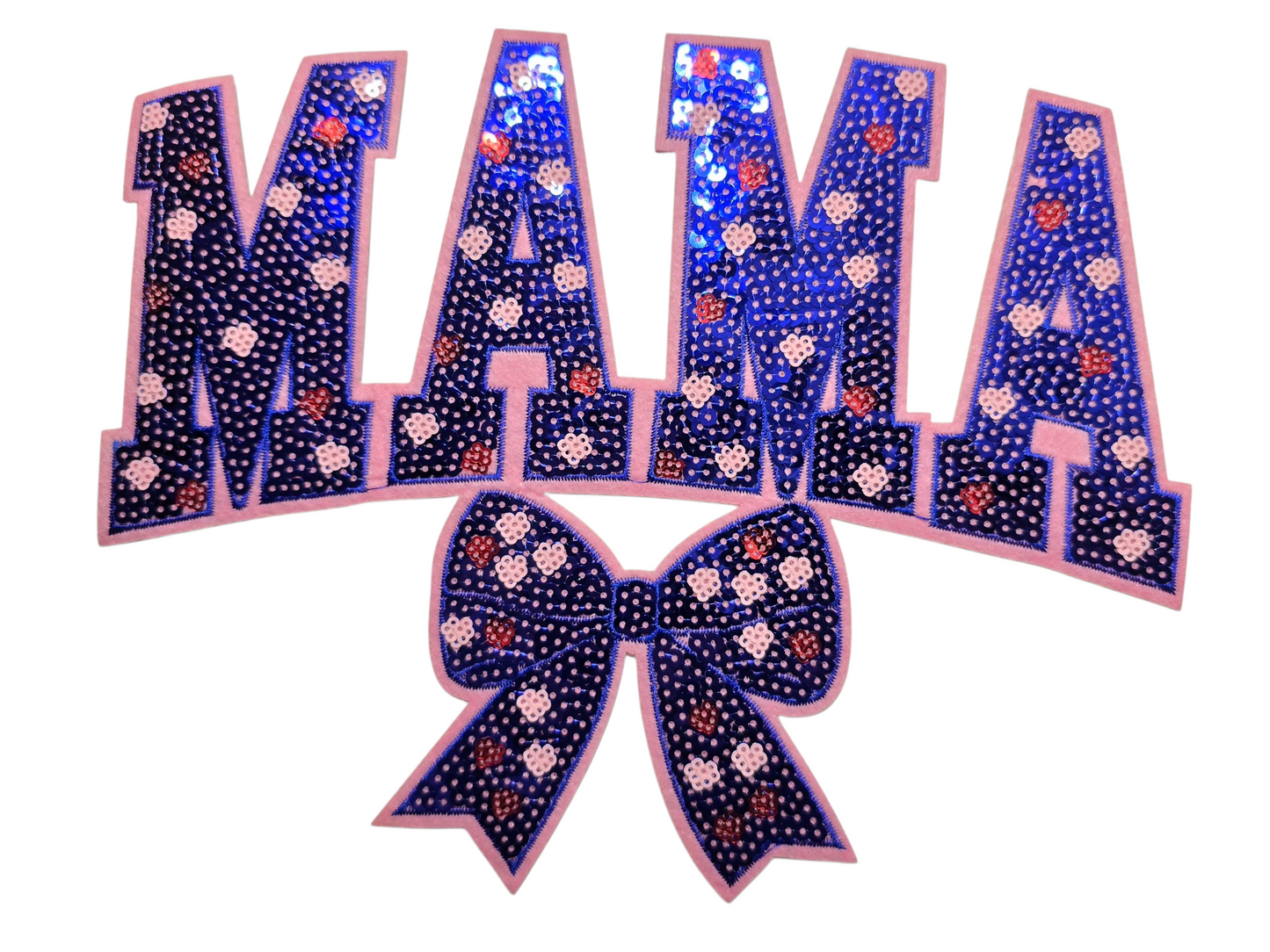 Dark Blue Mama Sequin Chenille Patch Hoodie