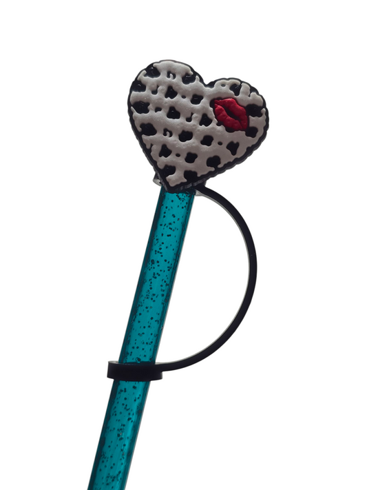 Cow Print Heart Straw Topper
