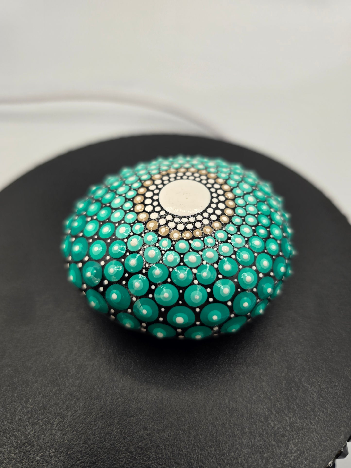 Celina Miller Art - Teal and White Mandala Palm Stone