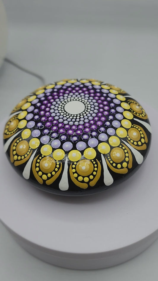 Celina Miller Art - Black, Yellow and Purple Mandala Stone