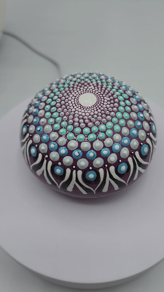 Celina Miller Art - Teal and Grey on Purple Mandala Stone