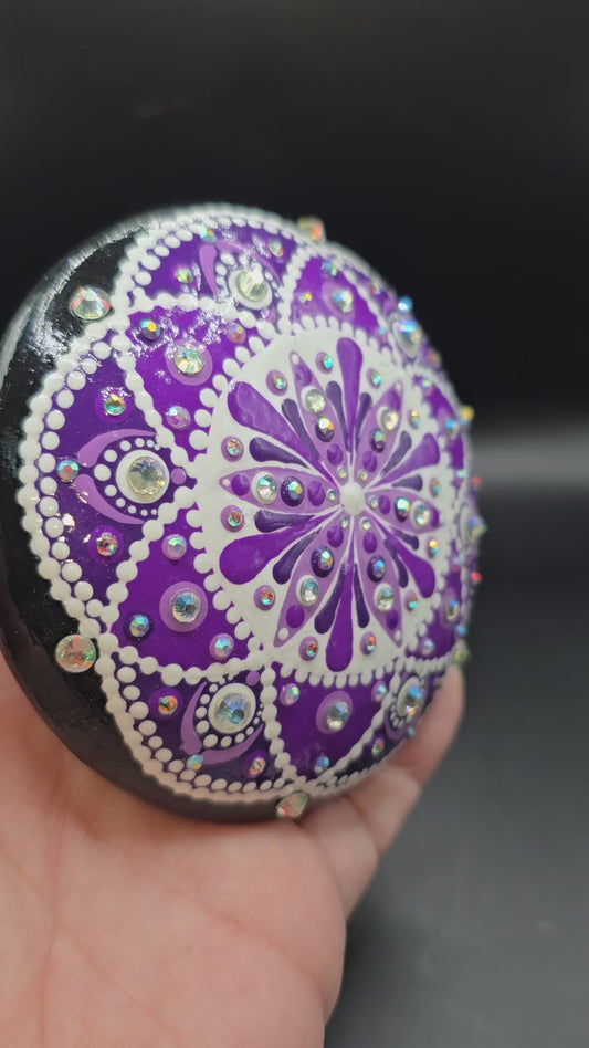 Celina Miller Art - Bling Purple and White Mandala Stone