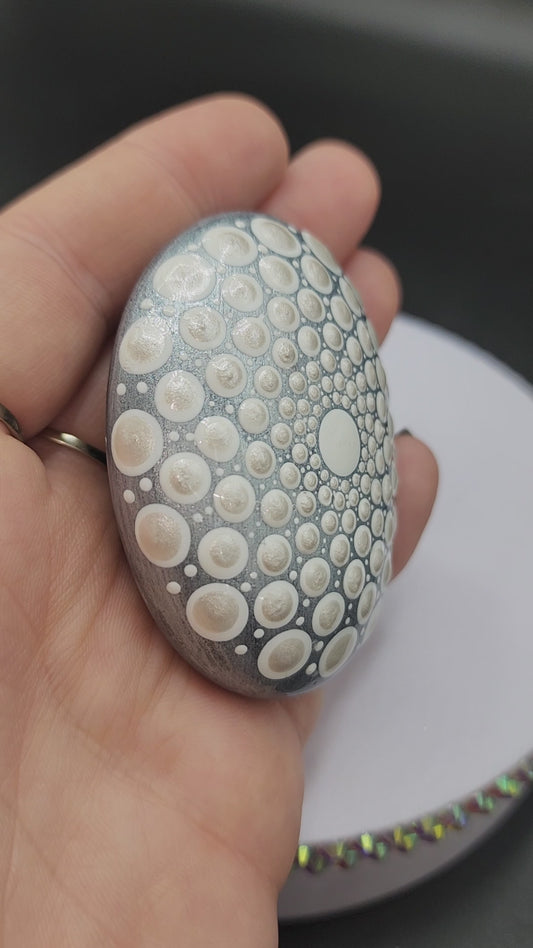 Celina Miller Art - Silver and White Mandala Palmstone